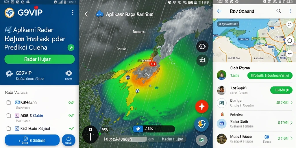 Antarmuka G9VIP menunjukkan peta radar hujan yang detail dan informatif.