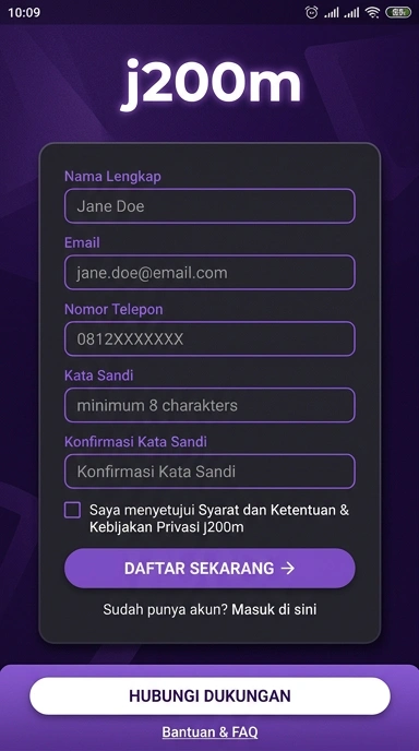Tampilan halaman daftar j200m